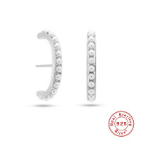 925 Silver Pearl Accent Medium Hoop Earrings