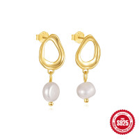 Gold-Tone Abstract Baroque Pearl Dangle Earrings