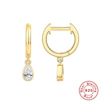 925 Silver Gold-Tone Teardrop Huggie Earrings