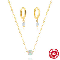 Gold-Finished Opal Bead Hoop Set