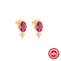 Gold-Plated Pink Stone Stud Earrings