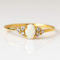 Gold Opal and Diamond Delicate Band