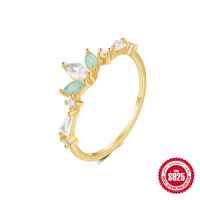Gold-Plated Leaf Gemstone Ring