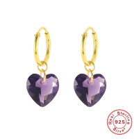 Gold Hoop Earrings with Purple Heart Crystals