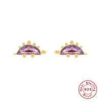 Gold Finish Amethyst Dinosaur Stud Earrings