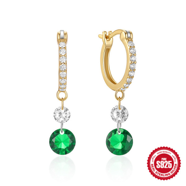 Gold-Plated Sterling Silver Green Dangle Hoops