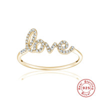 925 Silver Gold 'Love' Pavé Band Ring