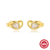 Gold-Finish Opal Heart Stud Earrings