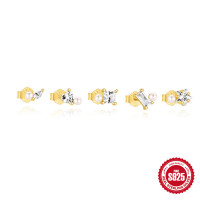 925 Silver Two-Tone Mixed Stone Stud Earrings Set