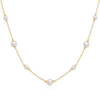 Gold Station Necklace with Freshwater Pearls