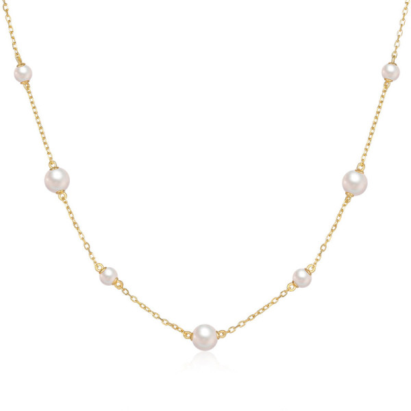 Gold Station Necklace with Freshwater Pearls