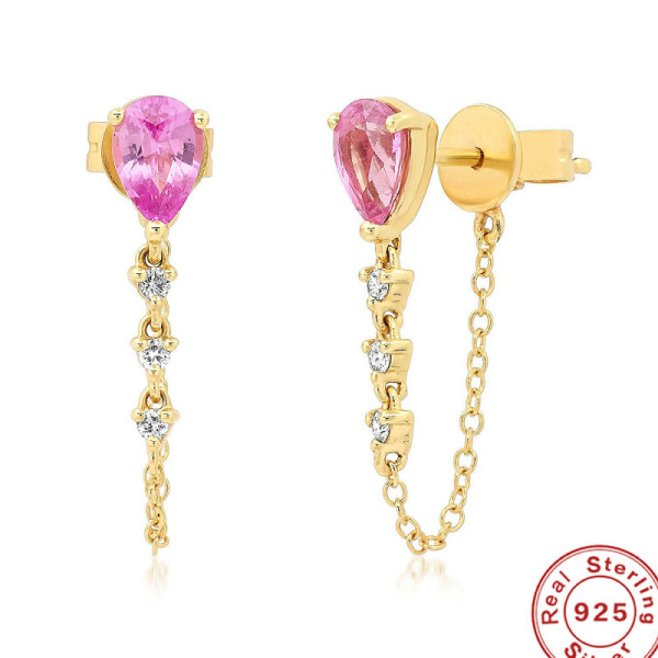 Gold-Finished Pink Stone Drop Earrings