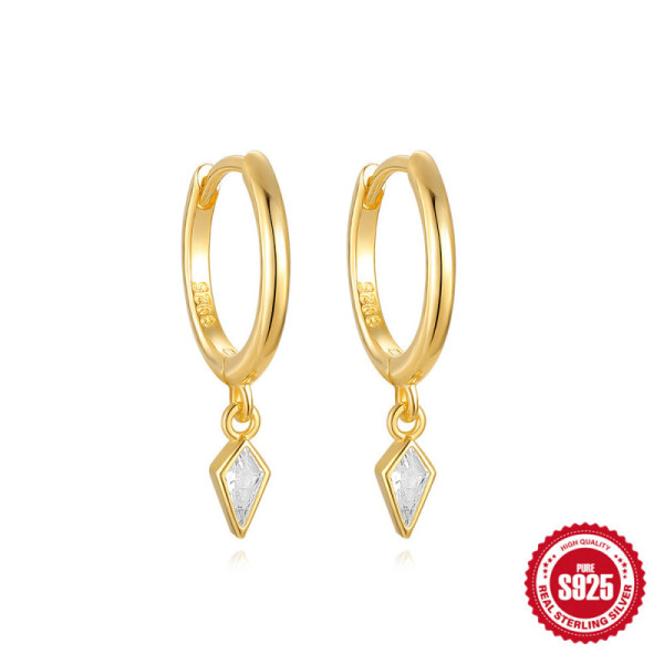 925 Silver Gold-Plated Geometric Charm Hoop Earrings