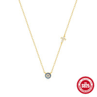 925 Silver Gold-Tone Cross Necklace with Blue Stones