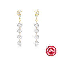 925 Silver Gold-Tone Crystal Dangle Earrings