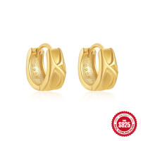 Gold-Tone Geometric 925 Silver Huggie Earrings
