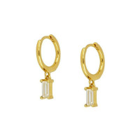 Gold-Plated Huggie Earrings with CZ Drop