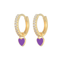 Gold Huggie Hoop Earrings with Heart Charms