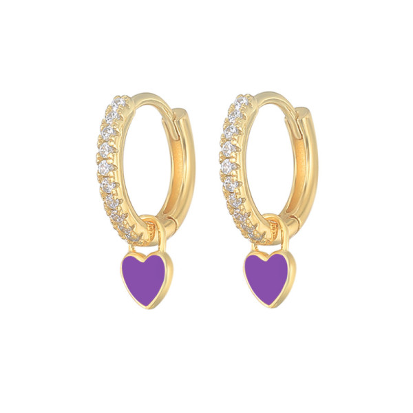 Gold Huggie Hoop Earrings with Heart Charms