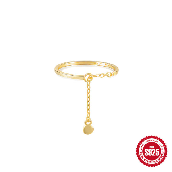 925 Silver Gold-Finish Minimalist Chain Ring