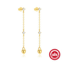 Gold-Finish Heart Dangle Earrings with CZ