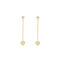 Gold-Tone Heart Dangle Earrings with Cubic Zirconia