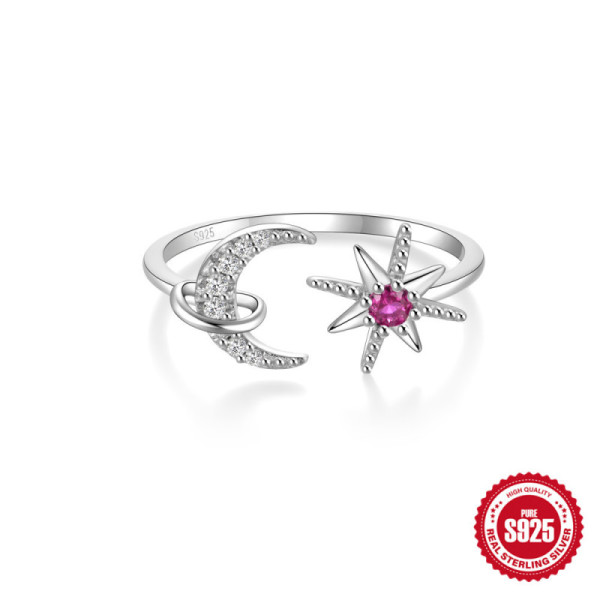 925 Silver Celestial Moon and Star Ring