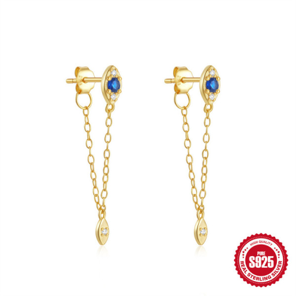 Gold Evil Eye Threader Earrings