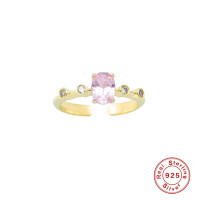 Gold-Finish Pink Stone Open Band Ring