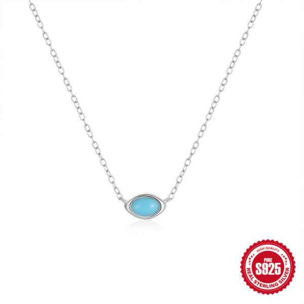 925 Silver Oval Turquoise Pendant Necklace