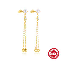 Gold-Plated Pearl Dangle Earrings