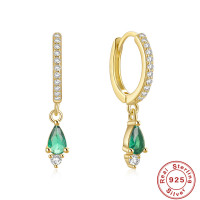 Gold-Plated Emerald Drop Hoop Earrings