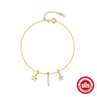 Gold-Tone Star Charm Bracelet with Pearl