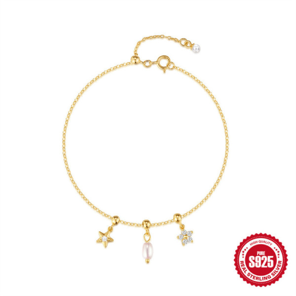 Gold-Tone Star Charm Bracelet with Pearl