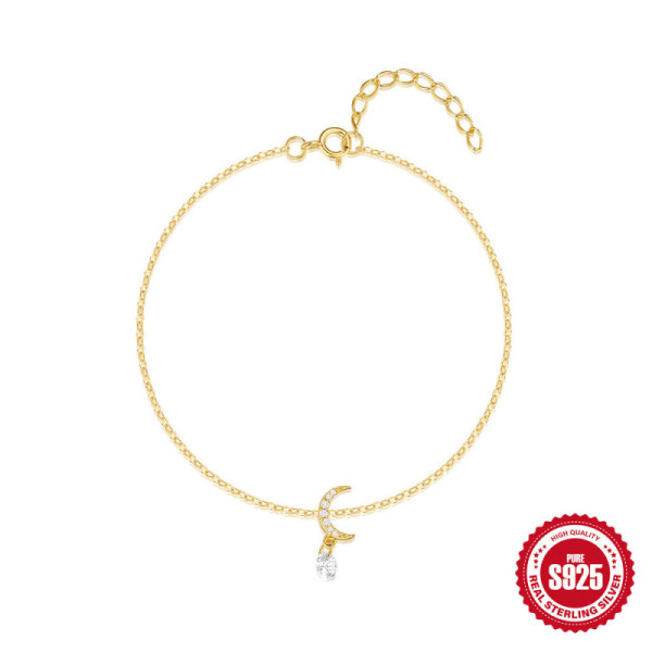 Gold-Plated Moon Charm Bracelet with CZ
