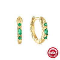 Gold-Plated Snake Motif Emerald Huggie Earrings