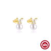 Two-Tone Butterfly Pearl Stud Earrings