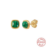 Gold Bezel Malachite Stud Earrings