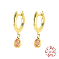 Gold-Finish Huggie Earrings with Peach Stones