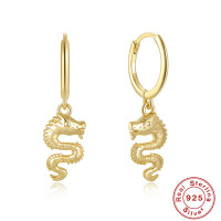 Gold-Plated Dragon Charm Hoop Earrings