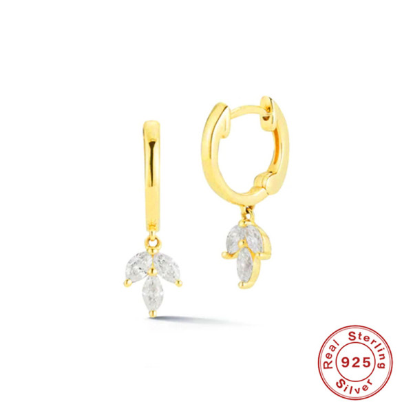 Gold Huggie Earrings with Floral Cubic Zirconia