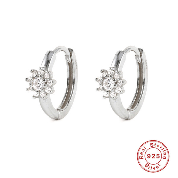 925 Silver Floral Cluster Huggie Earrings