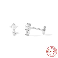 925 Silver Pearl and Cubic Zirconia Stud Earrings