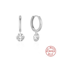 925 Silver Huggie Hoop Earrings with Crystal Drop