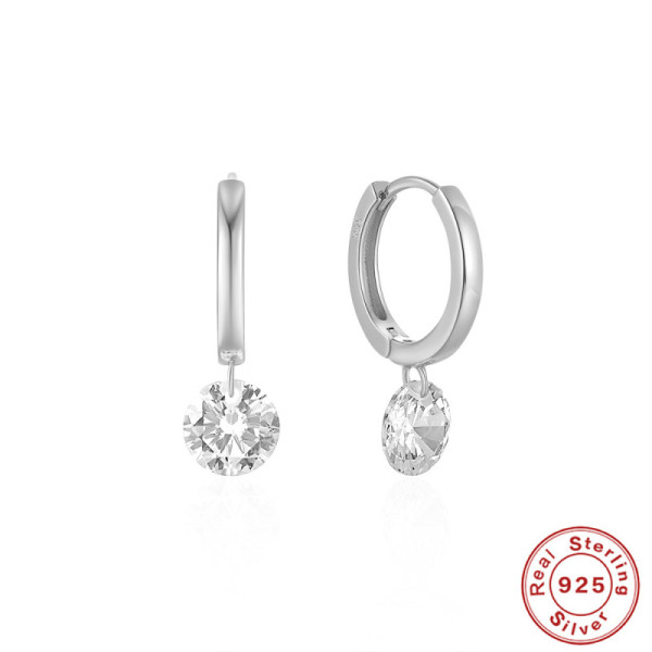 925 Silver Huggie Hoop Earrings with Crystal Drop