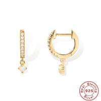 Gold-Tone Pavé Huggie Earrings with Opal Drop