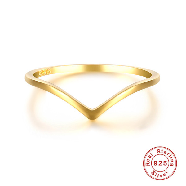 925 Silver V-Shaped Gold-Tone Ring