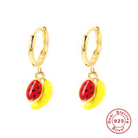 925 Silver Ladybug & Banana Charm Hoop Earrings