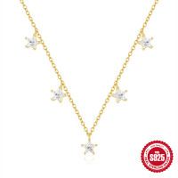 Gold Star Cubic Zirconia Station Necklace