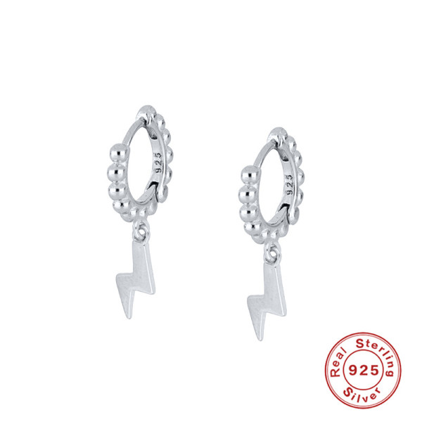 925 Silver Lightning Charm Huggie Earrings